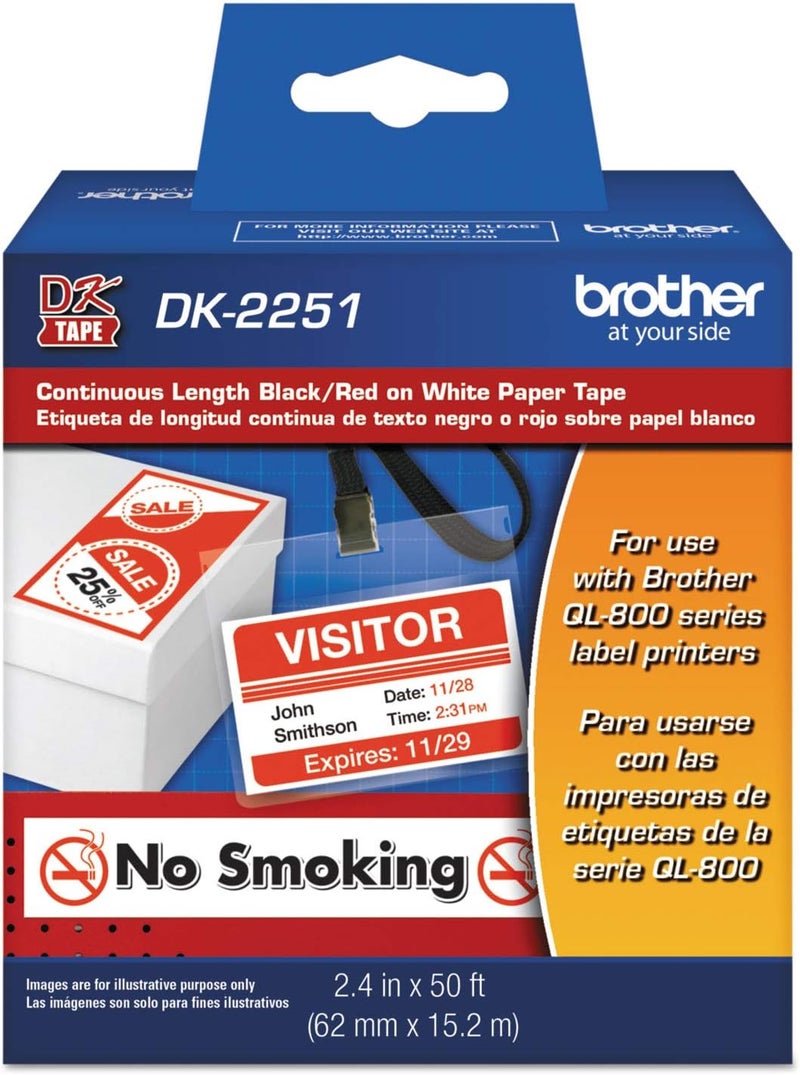 brother DK2251 Label Tape Roll, Continuous Length, 2-2/5-Inch W x 50 ft L, Multi - Image 1